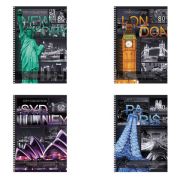 Тетрадь А4, 80 л., HATBER, спираль, клетка, выборочный лак, «CITY COLLECTION» («ГОРОДА») (4 вида)