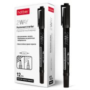 Маркер перманентный Hatber 2WAY Двухсторонний 1 mm/0,5 mm закругленный пишущий узел Черный 12шт. в к