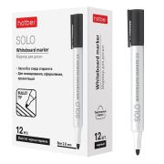 Маркер Hatber Solo для магнитно-маркерных досок закругленный пишущий узел толщина линии 2мм Черный 12шт. в картонной коробке