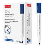 Маркер Hatber Solo для магнитно-маркерных досок закругленный пишущий узел толщина линии 2мм Синий 12шт. в картонной коробке