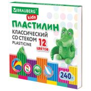 Пластилин классический BRAUBERG KIDS, 12 цветов, 240 г, стек, ВЫСШЕЕ КАЧЕСТВО