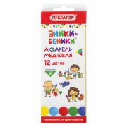 Краски акварельные ПИФАГОР «ЭНИКИ-БЕНИКИ», 12 цветов, медовые, картонная коробка, пластиковая подложка