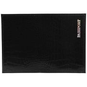 Обложка для паспорта из натуральной кожи Крокодил, черный, тисн.серебро «PASSPORT»