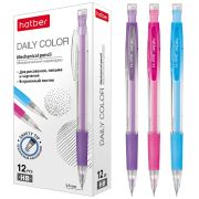 Карандаш механический Hatber 0,5мм с ластиком Daily Color Ассорти 12шт. в картонной коробке