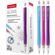 Карандаш механический Hatber 0,5мм с ластиком Gloss Ассорти 12шт. в картонной коробке