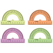 Транспортир 10см, 180° СТАММ, пластиковый, прозрачный, неоновые цвета, ассорти