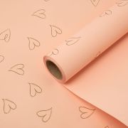 Пленка матовая 58см х 10м, двусторонняя, Сердечки, пудра, 65мкр