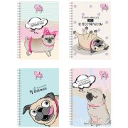 Записная книжка А6 80л., на гребне BG «Милый мопс», глянцевая ламинация, твердая обложка, ассорти