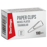 Berlingo Скрепки 32мм, Berlingo, 100шт., никелированные треугольные, с отогнутым носиком