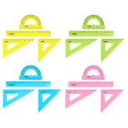 Набор чертежный СТАММ, размер S (линейка 16см, 2 треугольника, транспортир), прозрачный, неоновые цвета