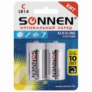 Батарейки SONNEN Alkaline, С (LR14, 14А), алкалиновые, блистер, 451090