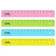 Линейка 16см СТАММ, пластиковая, прозрачная, неоновые цвета, ассорти