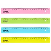 Линейка 20см СТАММ, пластиковая, прозрачная, неоновые цвета, ассорти