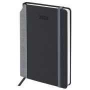 Ежедневник датированный 2026 А5 138x213 мм, BRAUBERG «Mosaic», под кожу, карман для ручки, черный, 1
