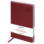 Ежедневник датированный 2026 БОЛЬШОЙ ФОРМАТ 210х297 мм, А4, BRAUBERG «Favorite», под кожу, бордо, 11