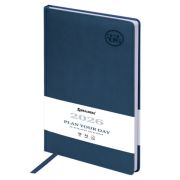 Ежедневник датированный 2026 БОЛЬШОЙ ФОРМАТ 210х297 мм, А4, BRAUBERG «Favorite», под кожу, синий, 11