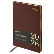 Ежедневник датированный 2026 БОЛЬШОЙ ФОРМАТ 210х297 мм, А4, BRAUBERG «Iguana», под кожу, коричневый,