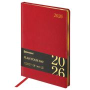 Ежедневник датированный 2026 БОЛЬШОЙ ФОРМАТ 210х297 мм, А4, BRAUBERG «Iguana», под кожу, красный, 11