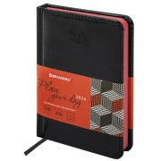 Ежедневник датированный 2026, МАЛЫЙ ФОРМАТ 100х150 мм, А6, BRAUBERG «Rainbow», под кожу, черный, 117