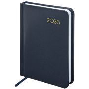 Ежедневник датированный 2026, МАЛЫЙ ФОРМАТ 100х150 мм, А6, BRAUBERG «Select», балакрон, темно-синий,
