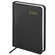 Ежедневник датированный 2026, МАЛЫЙ ФОРМАТ 100х150 мм, А6, BRAUBERG «Select», балакрон, черный, 1172