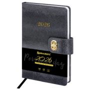 Ежедневник датированный 2026 А5 138х213 мм, BRAUBERG «Elegant», под кожу, застежка, черный, 117368