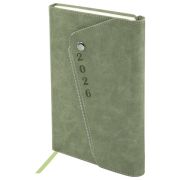 Ежедневник датированный 2026, А5, 145х213 мм, BRAUBERG «Jacket», под кожу, клапан, держатель, зелены