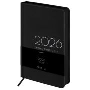 Ежедневник датированный 2026 А5 138x213 мм, BRAUBERG «Vista», под кожу, твердый, «Black coal», 11746
