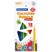 Карандаши цветные BRAUBERG PREMIUM, 12 цветов, пластиковые, трехгранные, грифель 3 мм