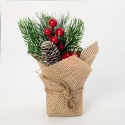 Декор новогодний мешочек с веткой, шишкой и ягодами 20 см
