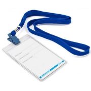 Бейдж Пластиковый Hatber вертик 63х105 (внутр 53х90) с клипсой на шнурке