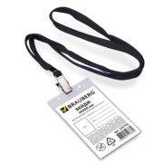 Бейдж вертикальный (90х60 мм), на черной ленте 45 см, BRAUBERG, 235698